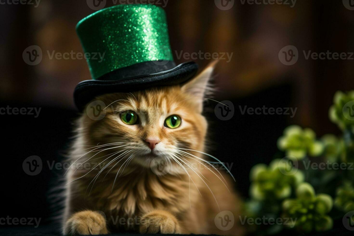 linda gato vistiendo un verde parte superior sombrero para S t. patrick's día. ai generado foto