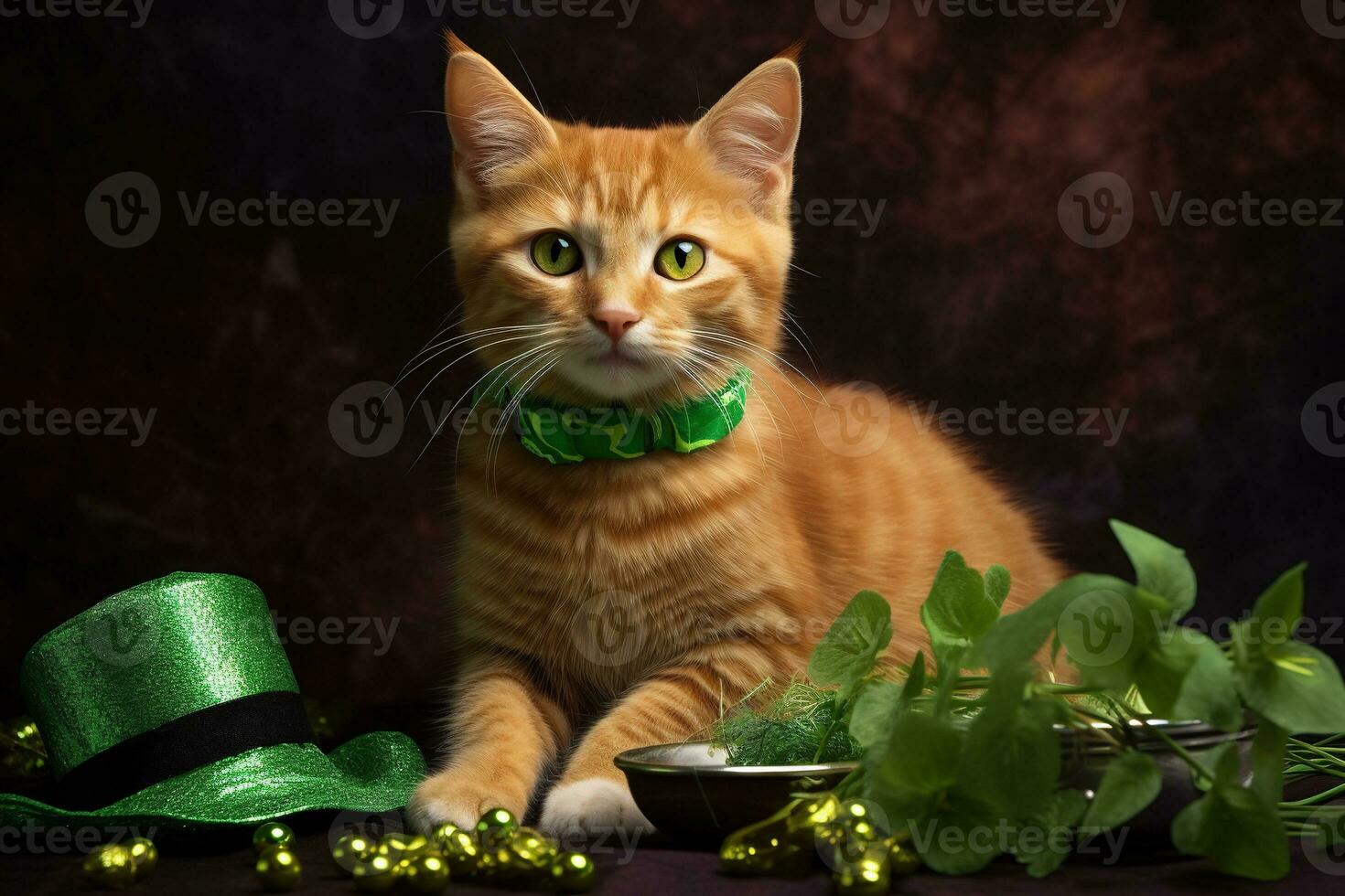 linda gato vistiendo un verde parte superior sombrero para S t. patrick's día. ai generado foto