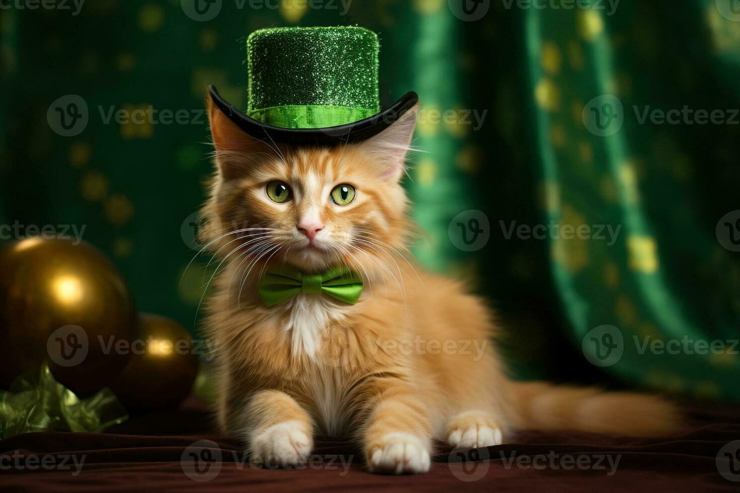 linda gato vistiendo un verde parte superior sombrero para S t. patrick's día. ai generado foto