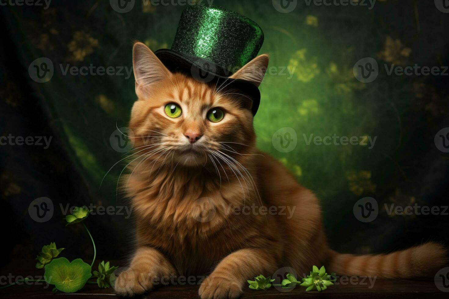 linda gato vistiendo un verde parte superior sombrero para S t. patrick's día. ai generado foto