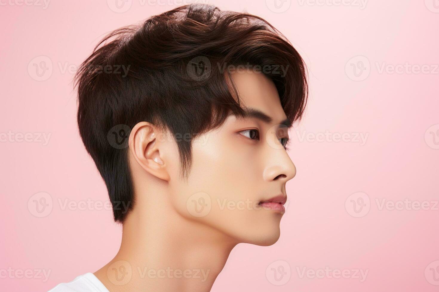 Portrait of a beautiful young asian man on pink background.asian beauty AI generated photo