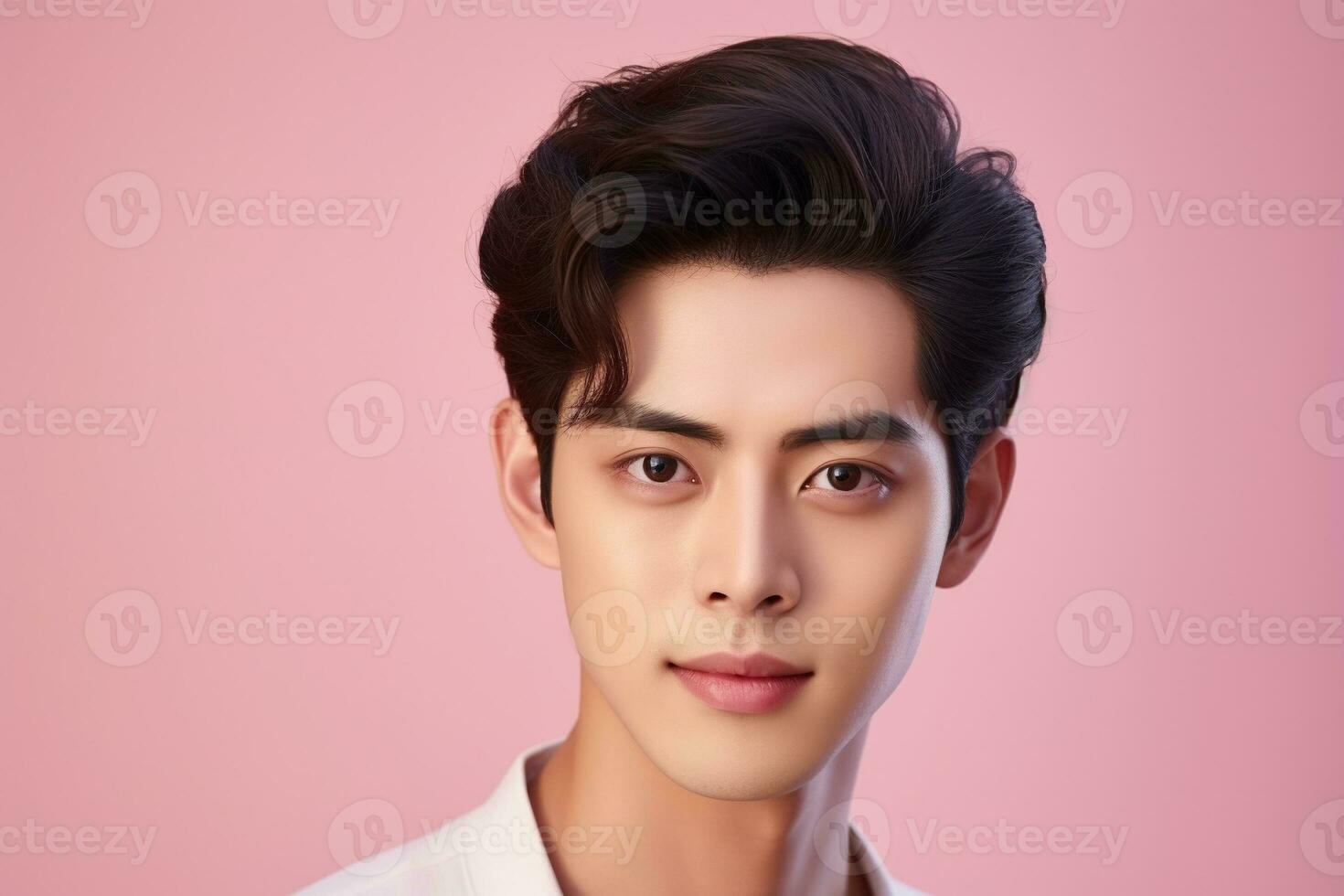Portrait of a beautiful young asian man on pink background.asian beauty AI generated photo
