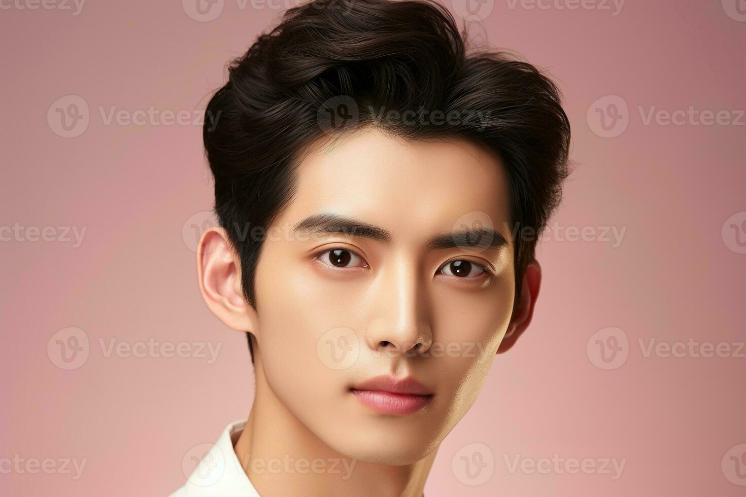 Portrait of a beautiful young asian man on pink background.asian beauty AI generated photo