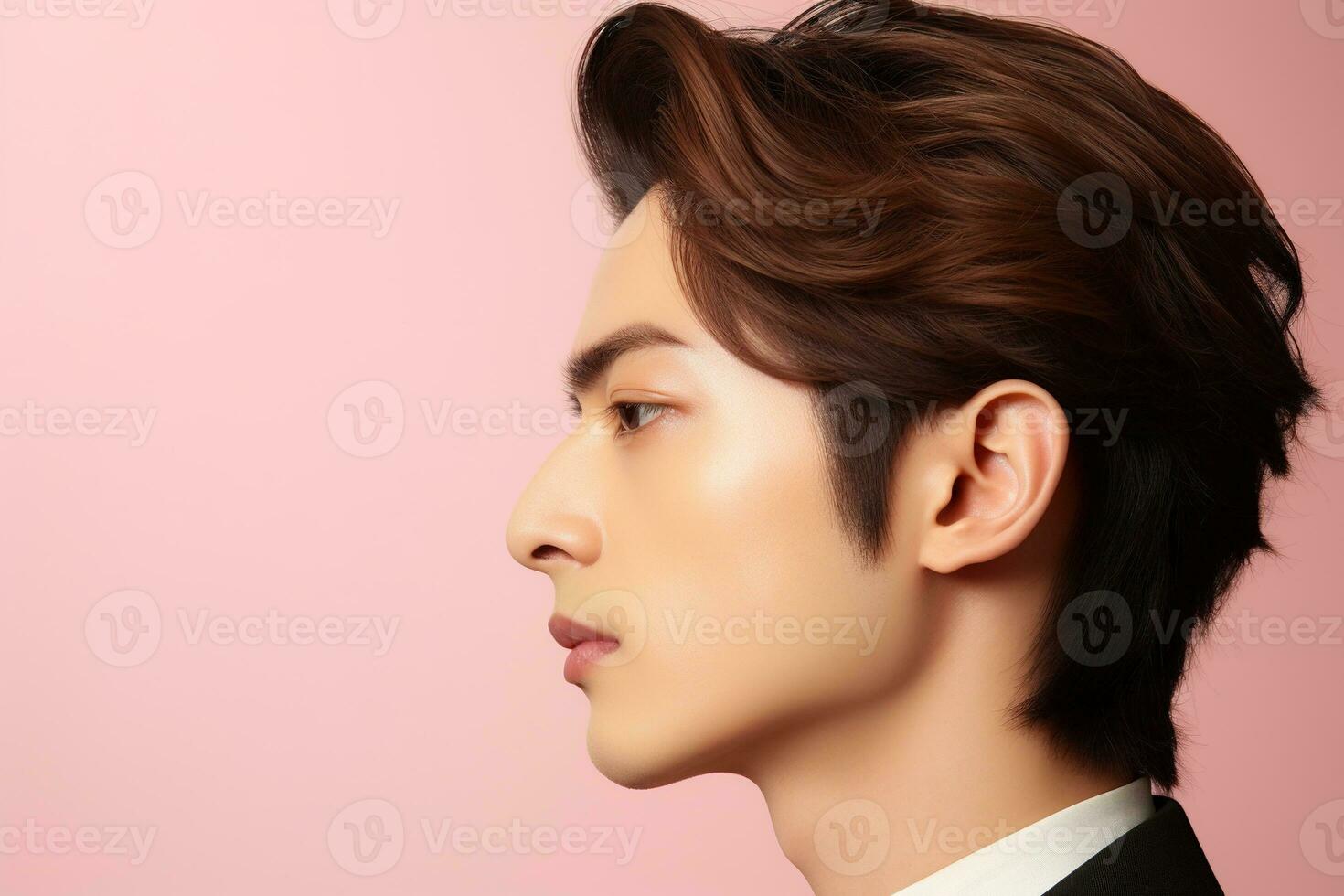 Portrait of a beautiful young asian man on pink background.asian beauty AI generated photo