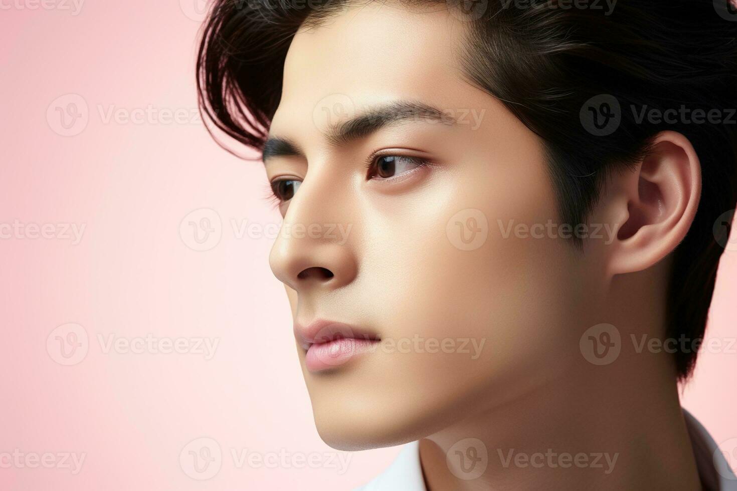 Portrait of a beautiful young asian man on pink background.asian beauty AI generated photo