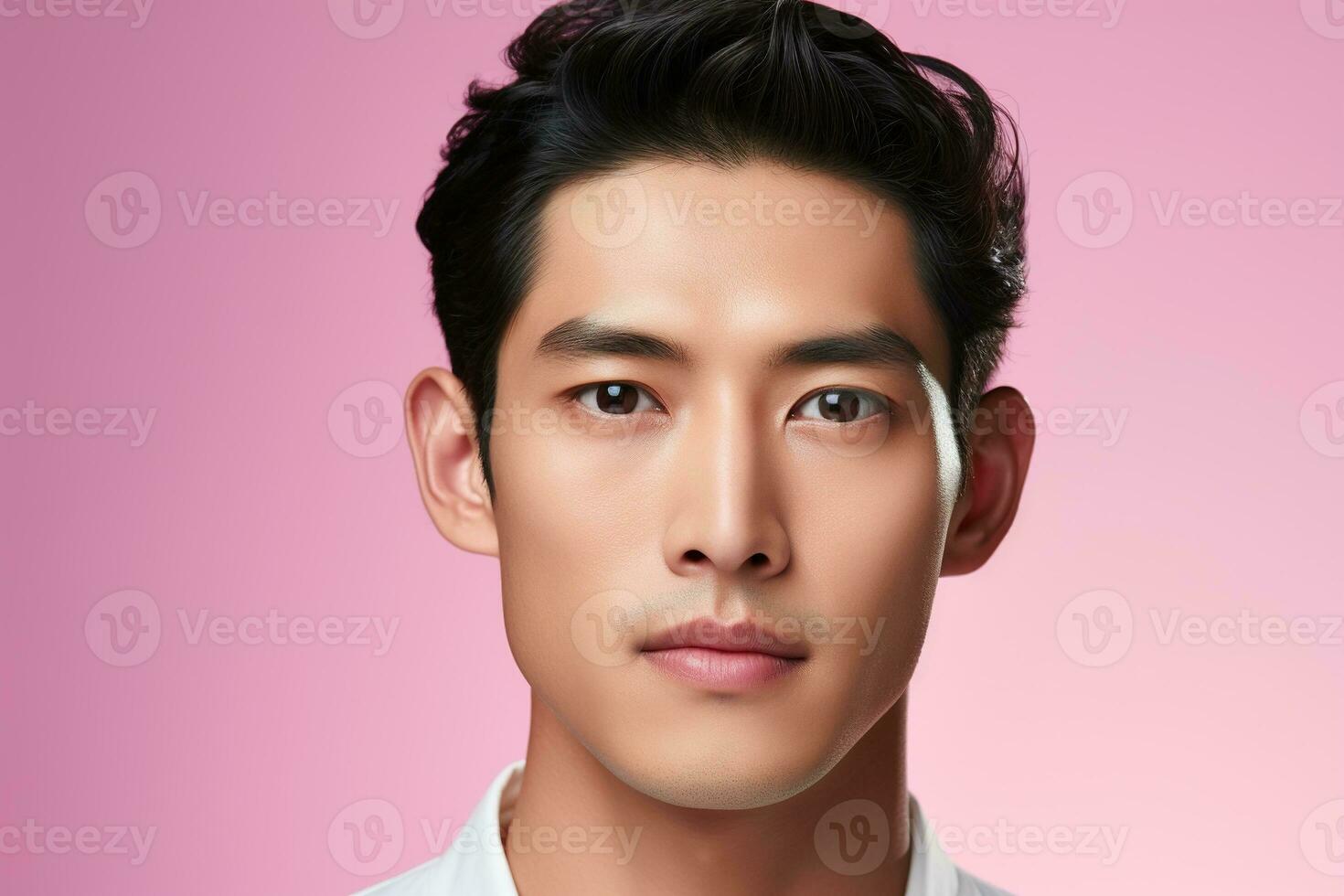 Portrait of a beautiful young asian man on pink background.asian beauty AI generated photo