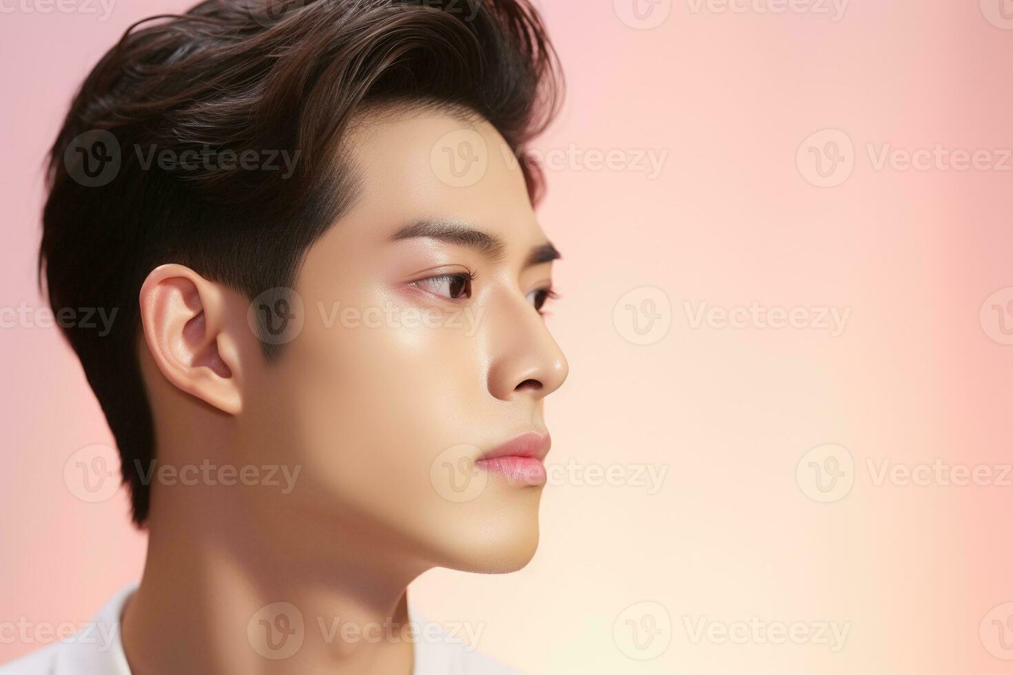 Portrait of a beautiful young asian man on pink background.asian beauty AI generated photo