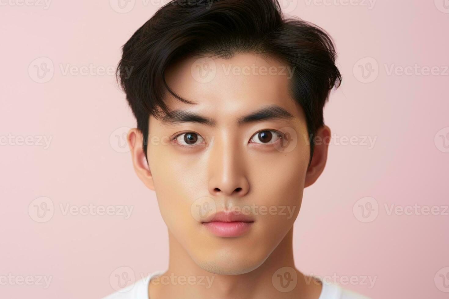 Portrait of a beautiful young asian man on pink background.asian beauty AI generated photo