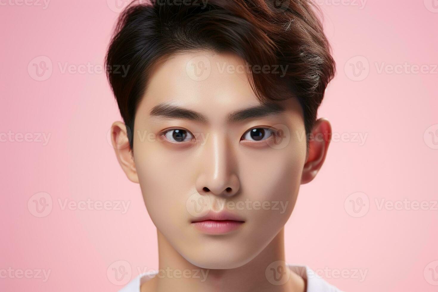 Portrait of a beautiful young asian man on pink background.asian beauty AI generated photo