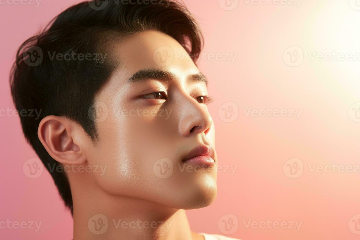 Portrait of a beautiful young asian man on pink background.asian beauty AI generated photo