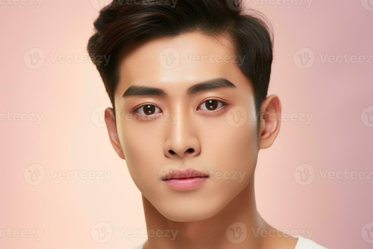 Portrait of a beautiful young asian man on pink background.asian beauty AI generated photo