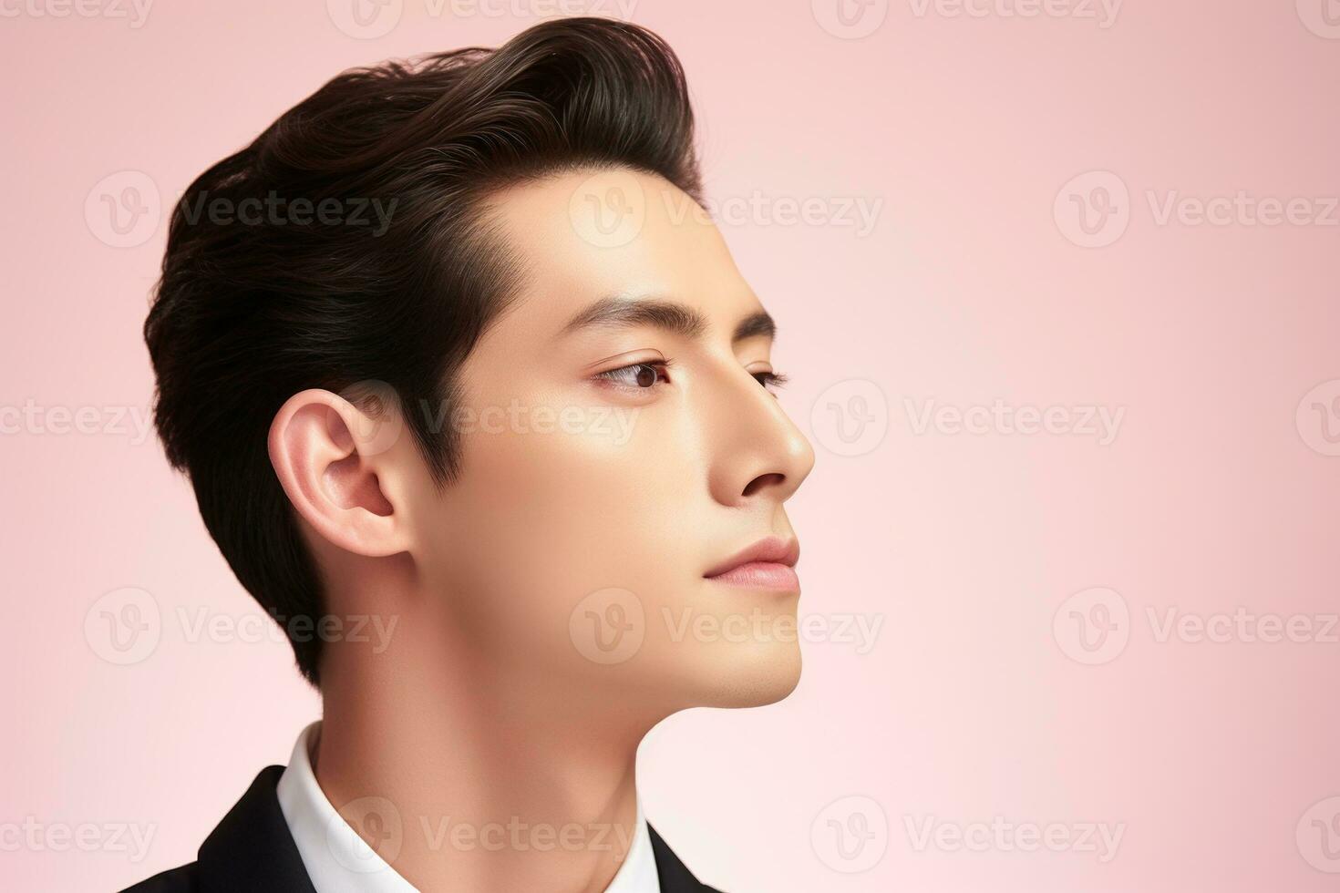 Portrait of a beautiful young asian man on pink background.asian beauty AI generated photo