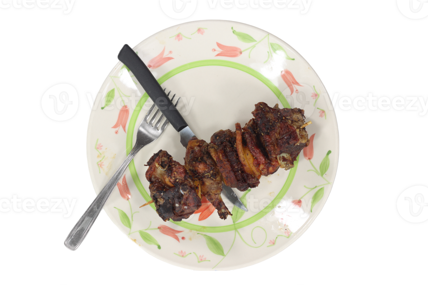 plate and fork with grilled meat skewer 34593313 PNG