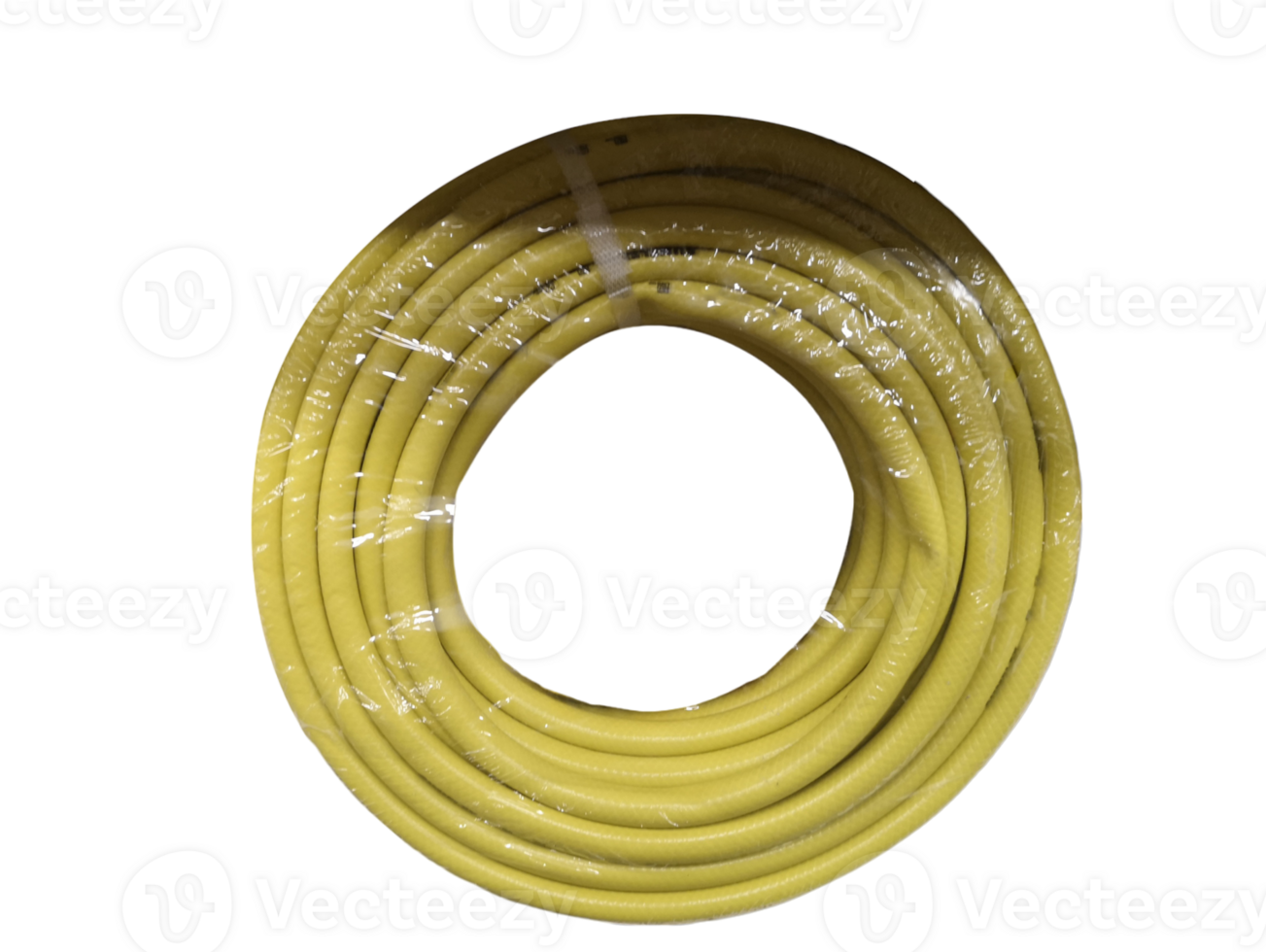 yellow skein of plastic-coated hose for watering- png
