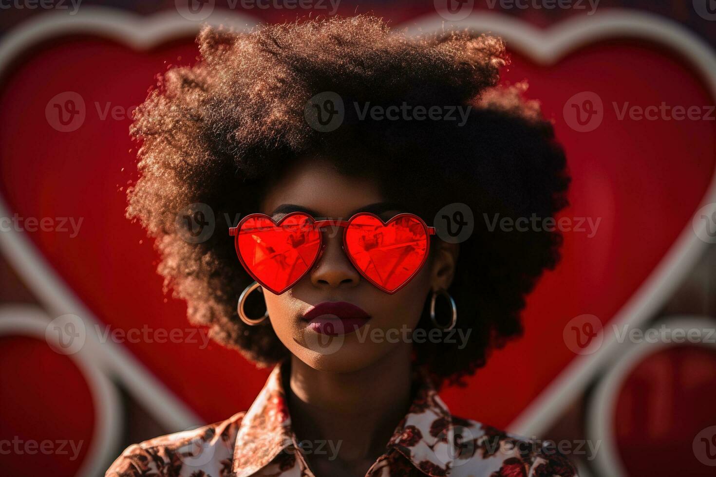 Fashionable african american woman with glasses on valentine background AI generated photo