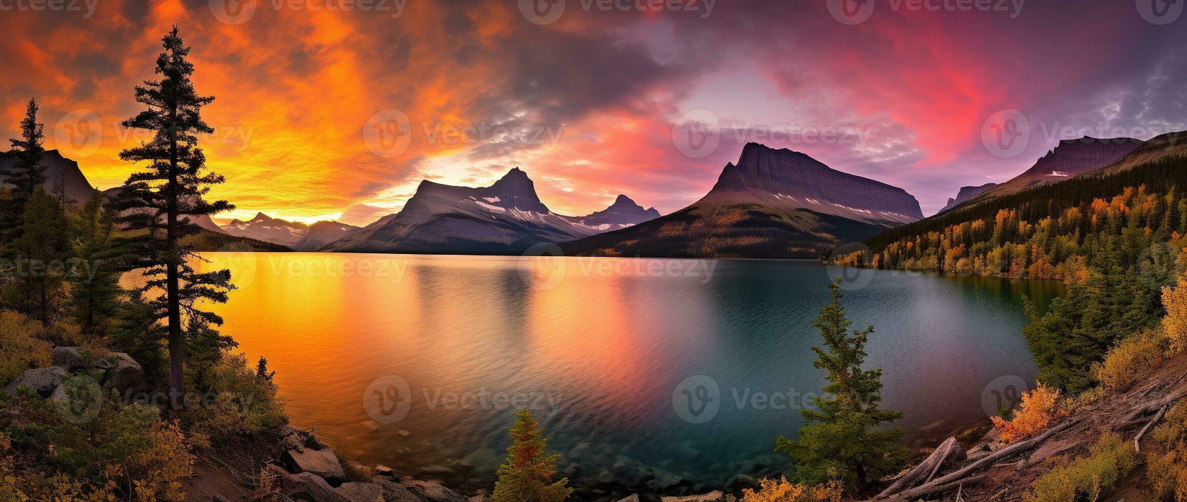 majestuoso puesta de sol en glaciar nacional parque, Montana, EE.UU. ai generado foto