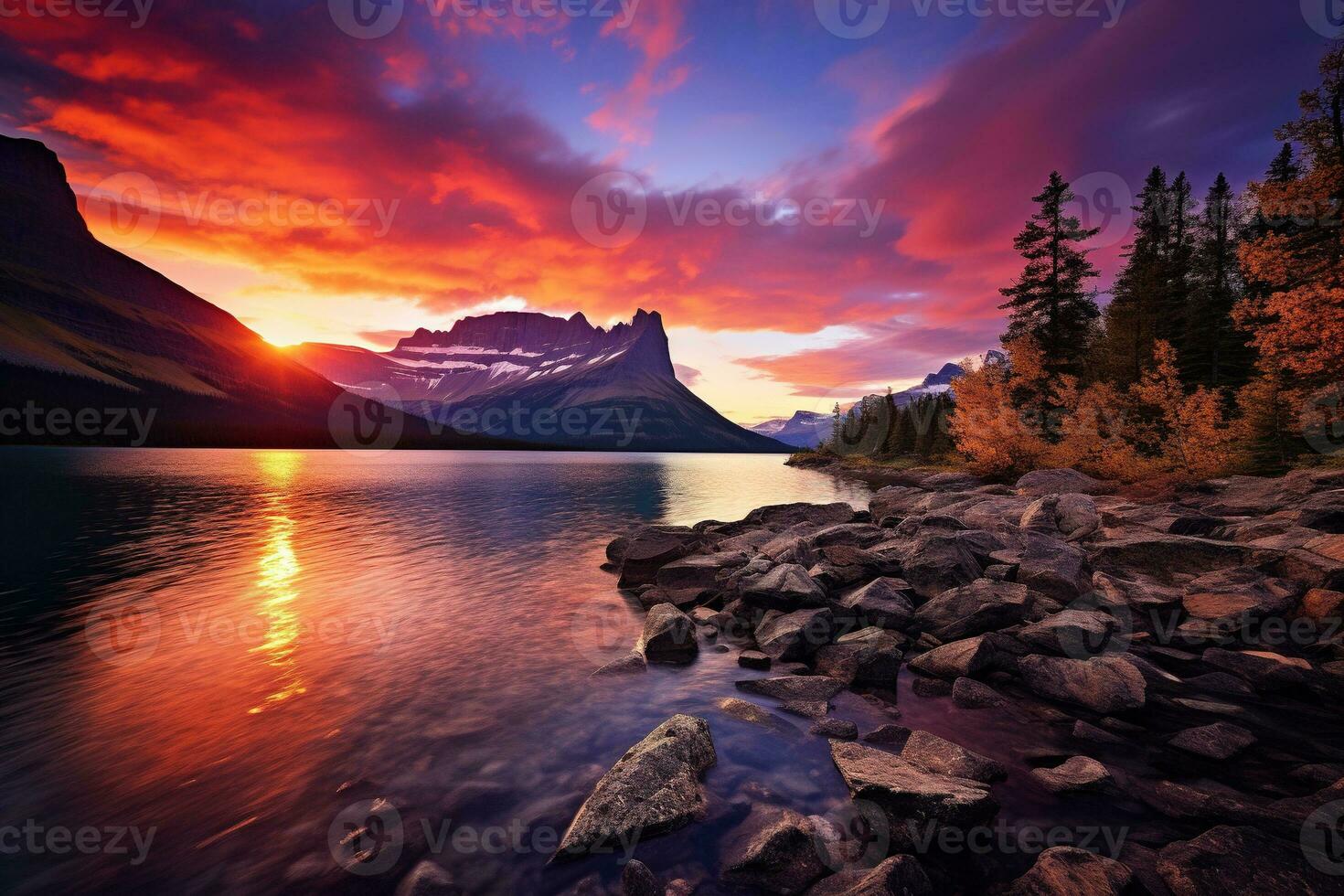 majestuoso puesta de sol en glaciar nacional parque, Montana, EE.UU. ai generado foto