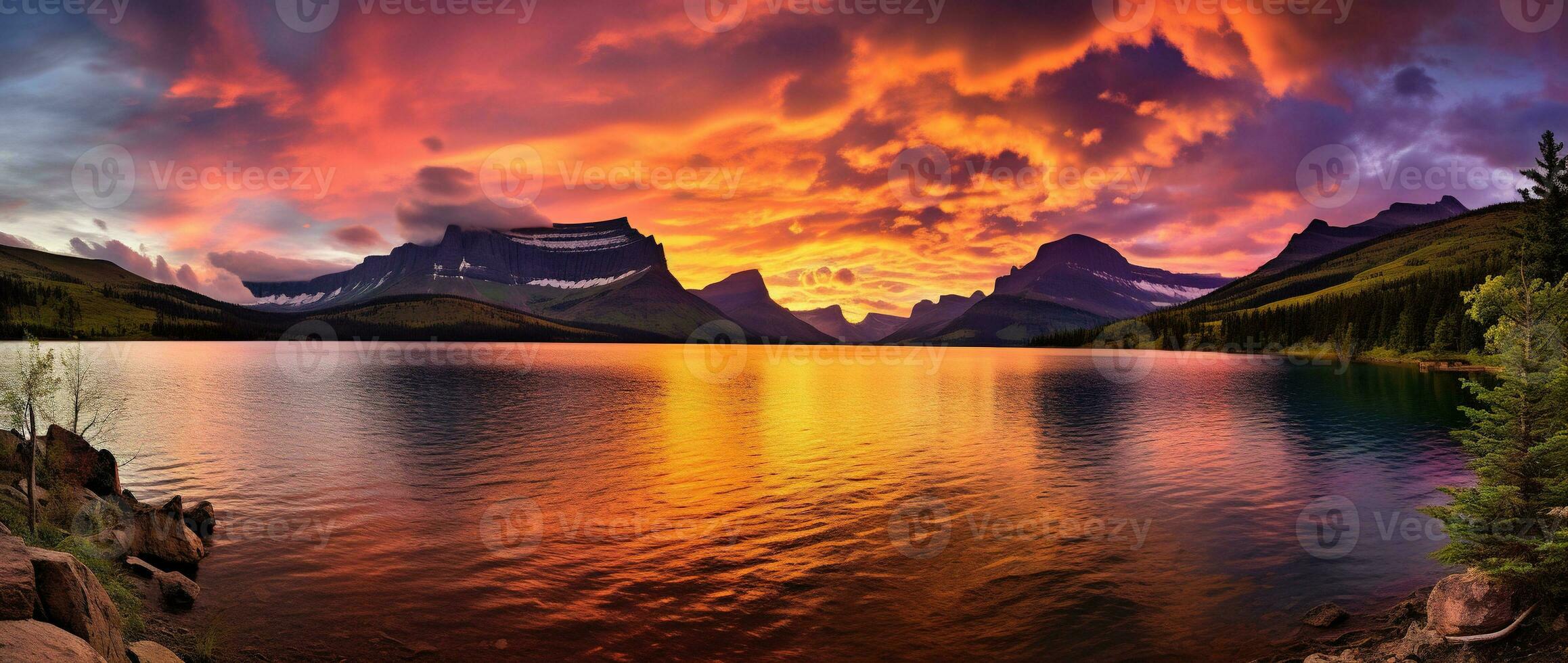 Sunset over Glacier National Park, Montana, United States of America AI generated photo