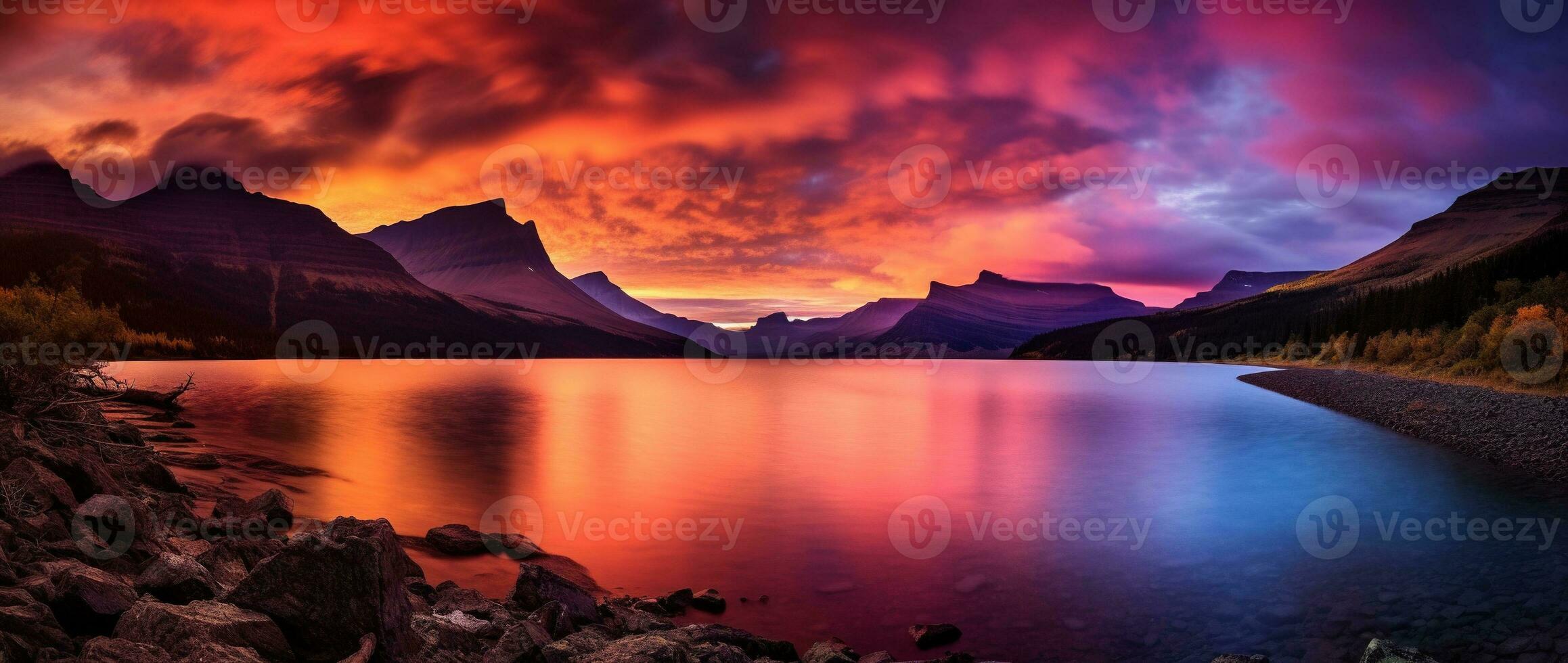 Sunset over Glacier National Park, Montana, United States of America AI generated photo