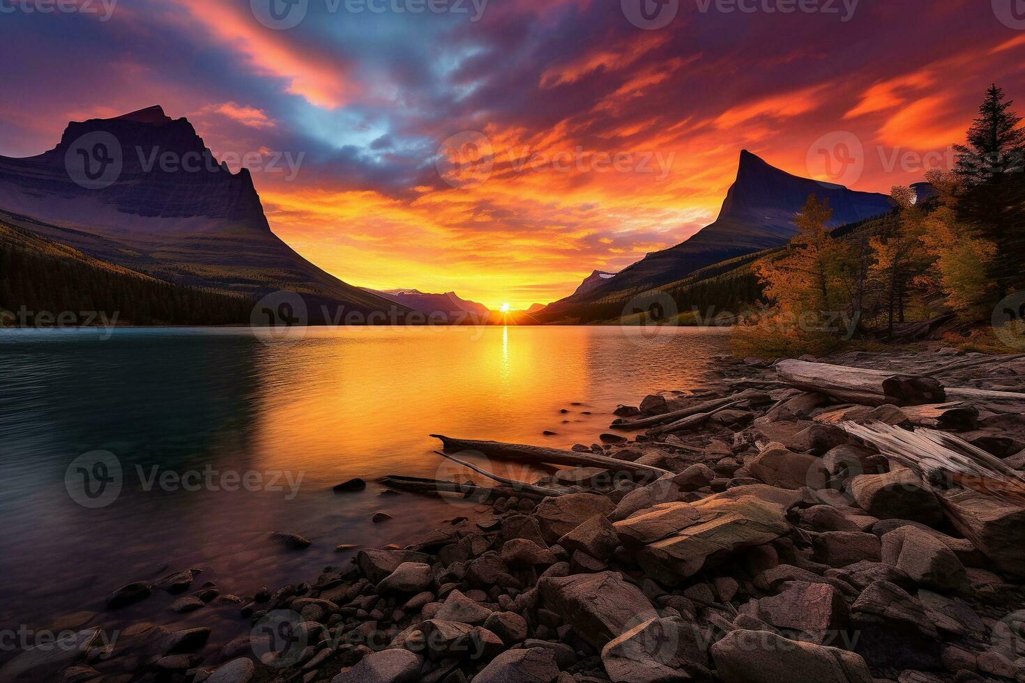 Sunset over Glacier National Park, Montana, United States of America AI generated photo