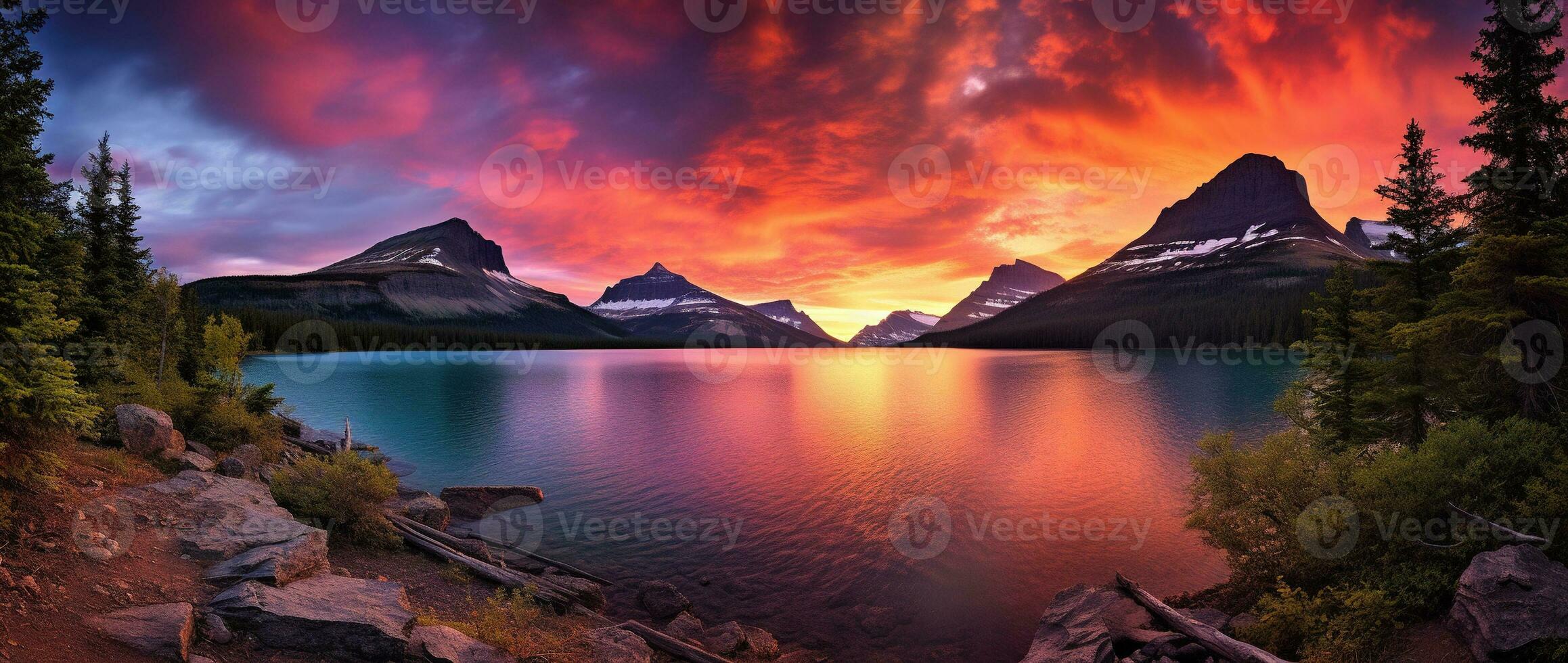 Sunset over Glacier National Park, Montana, United States of America AI generated photo