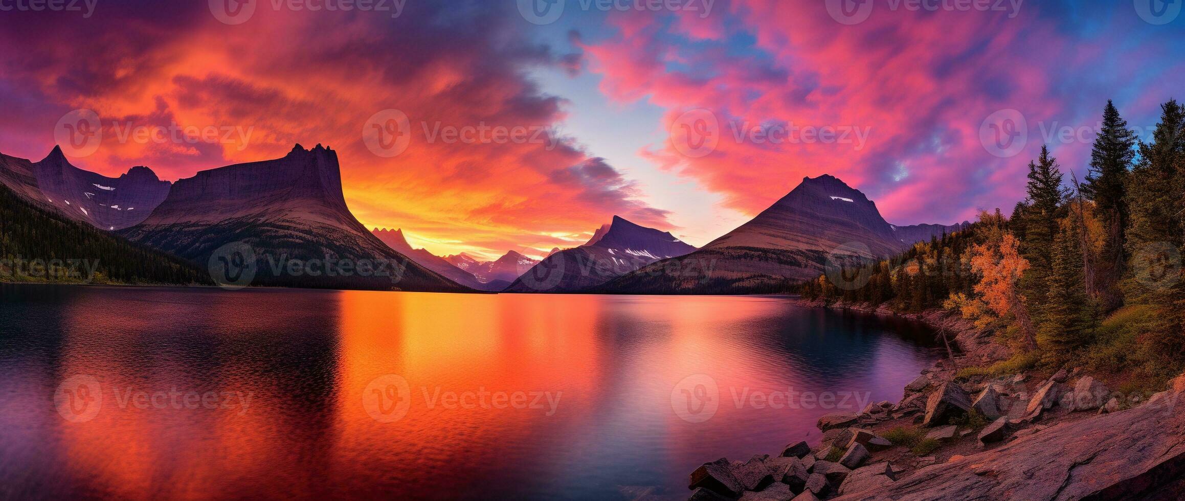 Sunset over Glacier National Park, Montana, United States of America AI generated photo