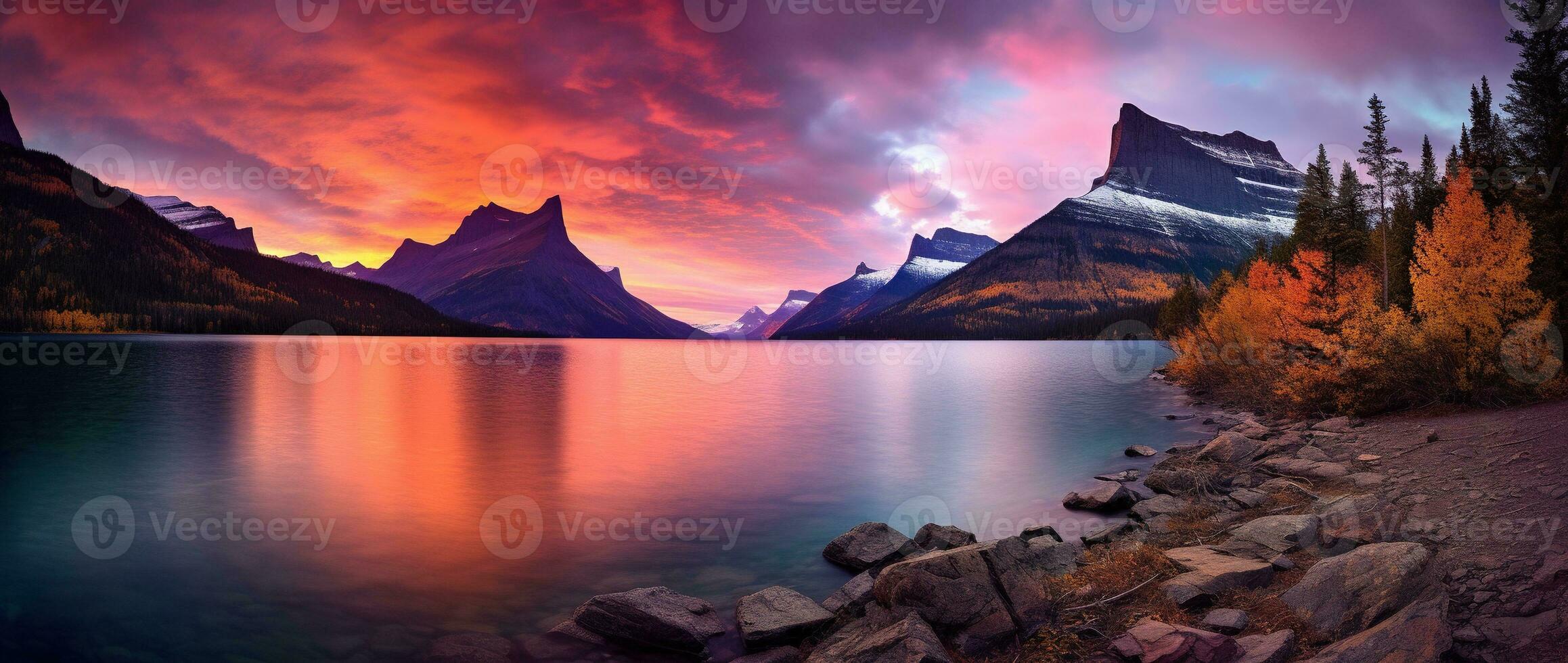 Sunset over Glacier National Park, Montana, United States of America AI generated photo