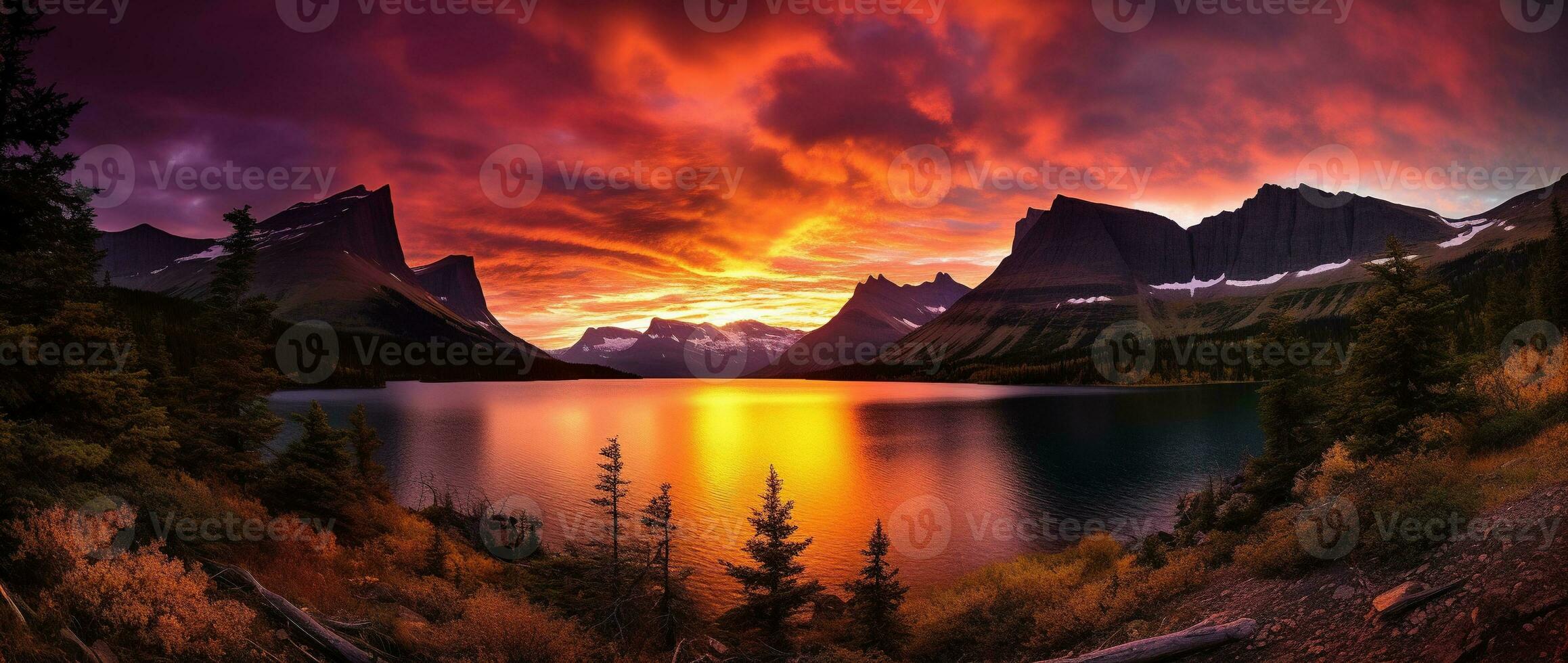 Sunset over Glacier National Park, Montana, United States of America AI generated photo