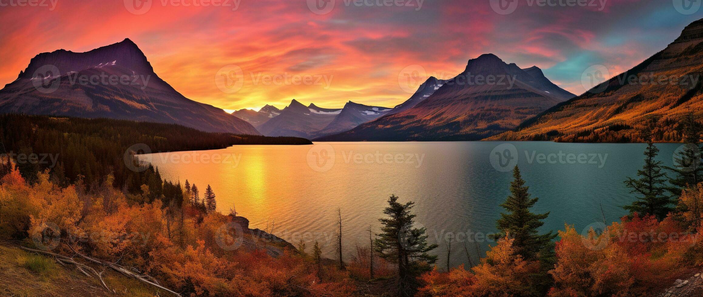 Sunset over Glacier National Park, Montana, United States of America AI generated photo