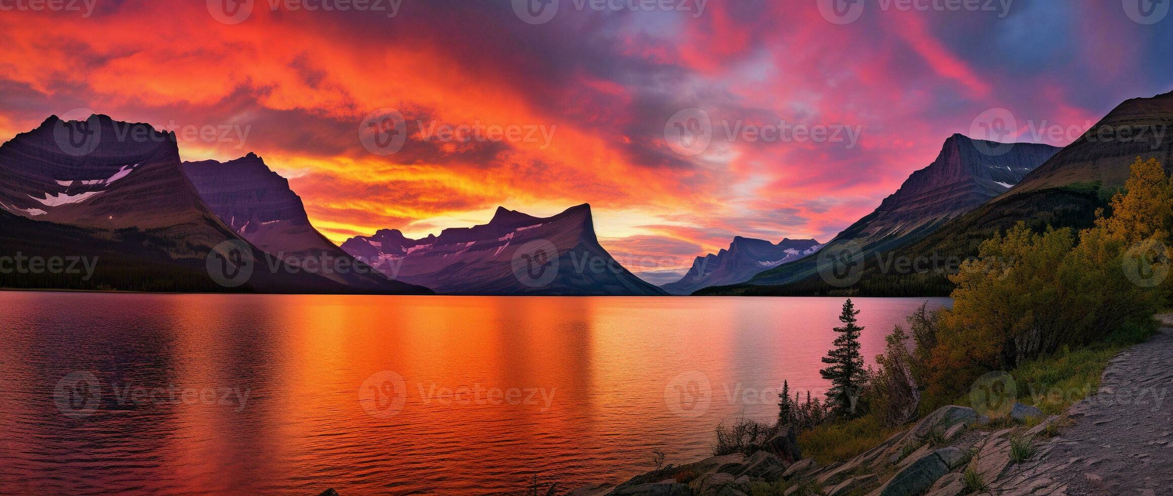 Sunset over Glacier National Park, Montana, United States of America AI generated photo