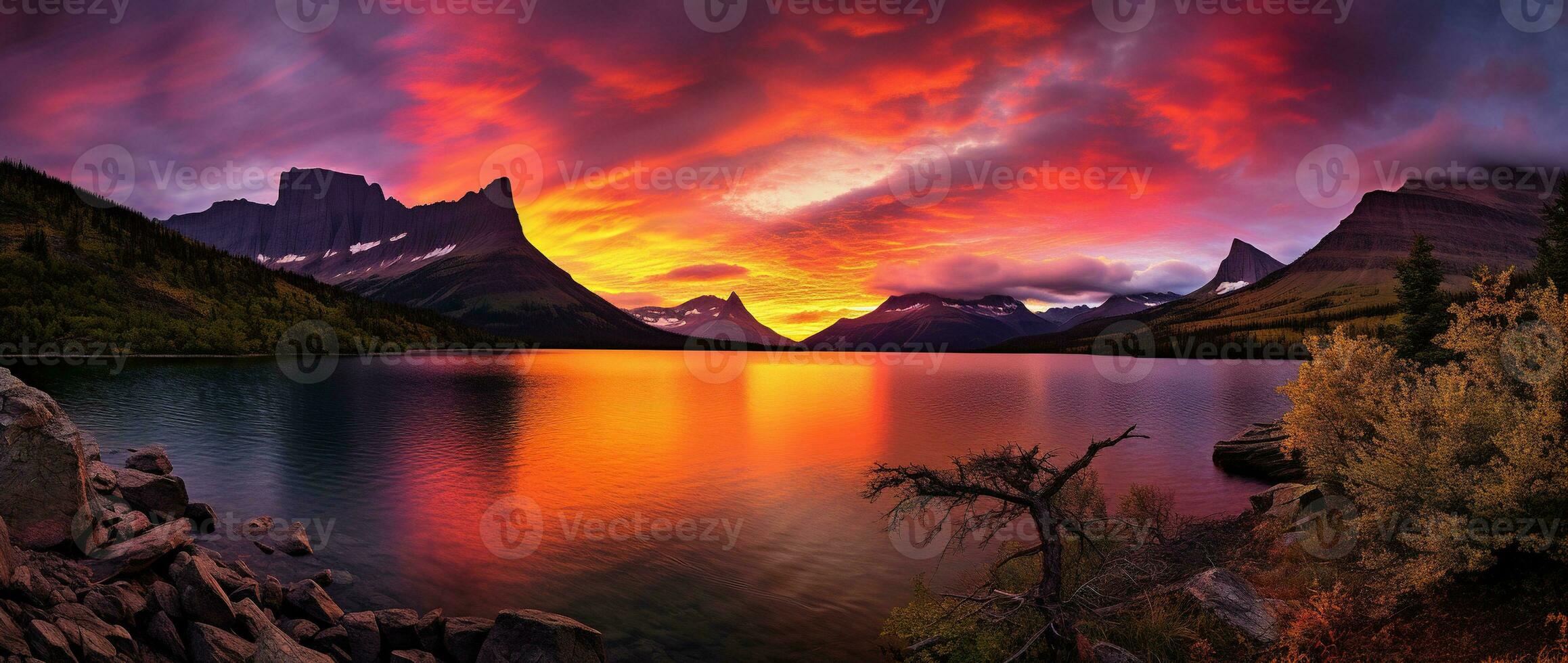 Sunset over Glacier National Park, Montana, United States of America AI generated photo