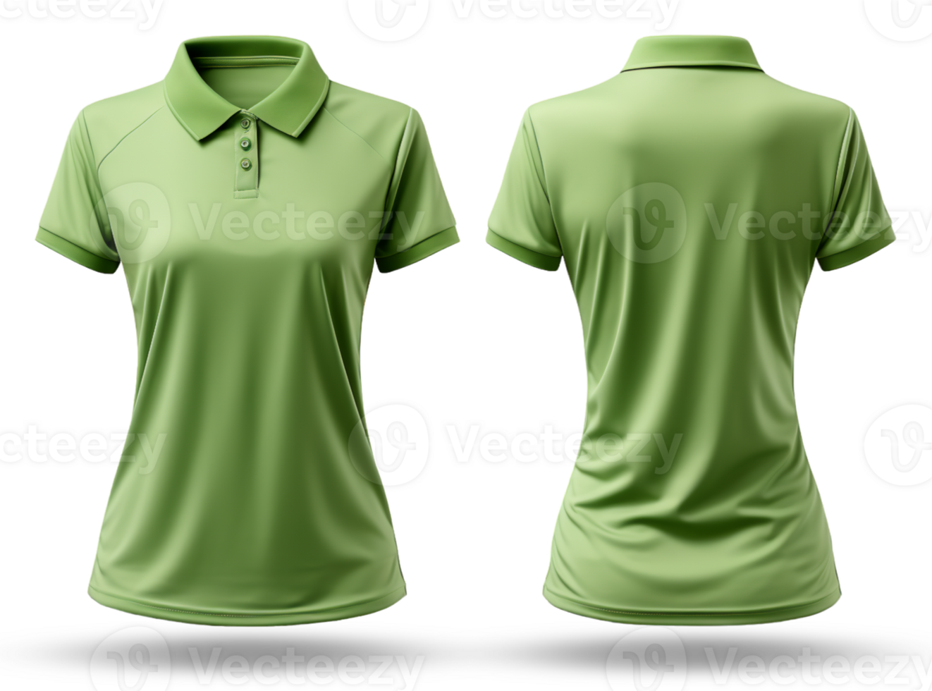 AI generated plain green women's polo t-shirt with front and back view, mockup template design isolated on transparent background. generative ai png