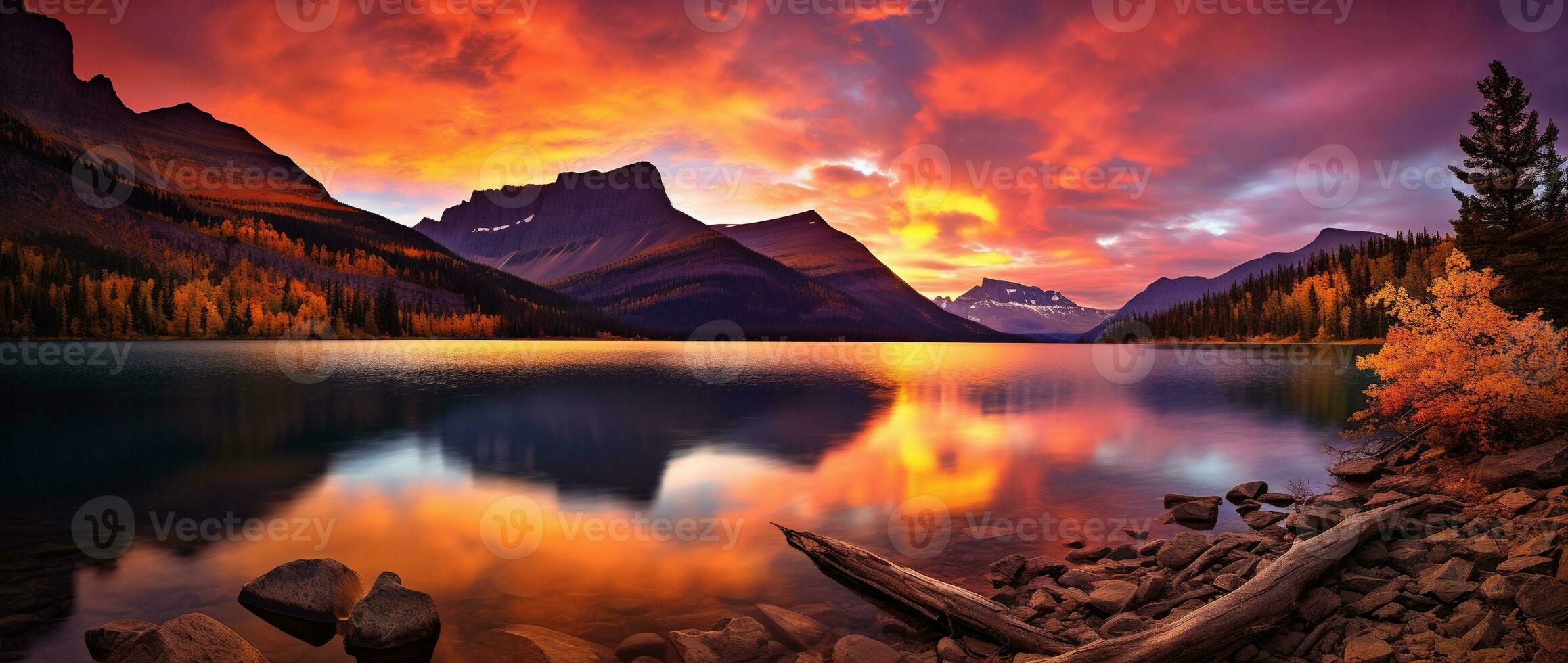 Sunset over Glacier National Park, Montana, United States of America AI generated photo