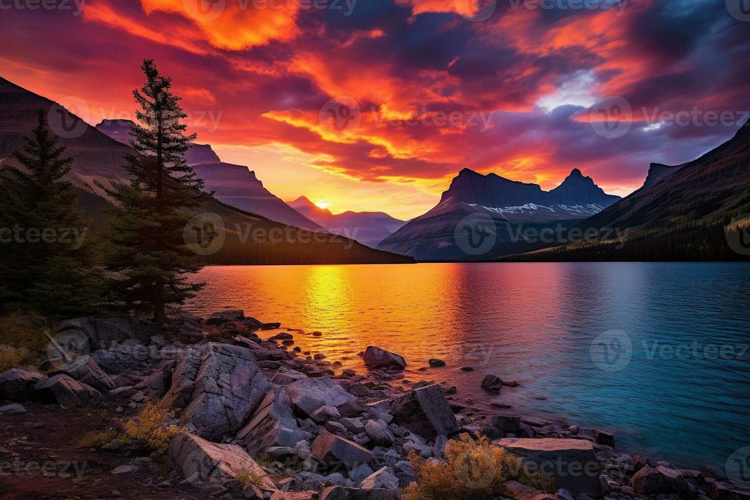 Sunset over Glacier National Park, Montana, United States of America AI generated photo