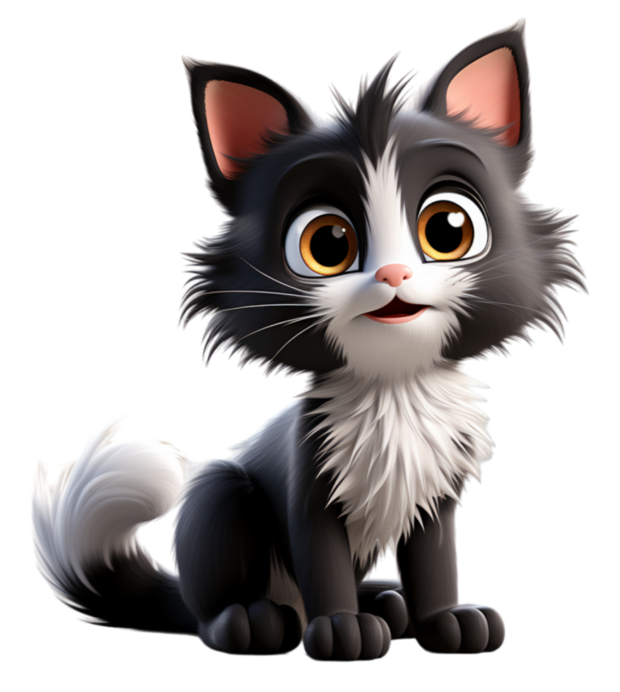 Adorable Cute Black And White Fur Cat Character On Transparent adorable-cute-black-and-white-fur-cat-character-on-transparent