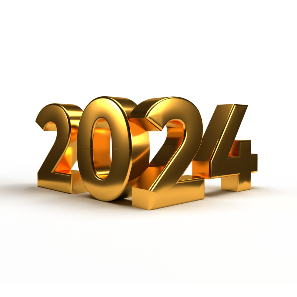 Happy new year 2024 golden 3d numbers with Happy New Year 2024 Golden 3d Numbers With Luxury Text transparent background png