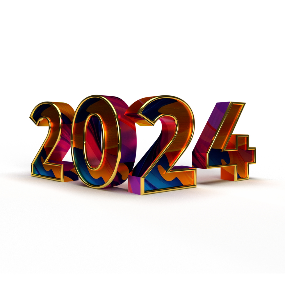 glücklich Neu Jahr 2024 golden 3d Zahlen mit glücklich Neu Jahr 2024 golden 3d Zahlen mit Luxus Text transparent Hintergrund png