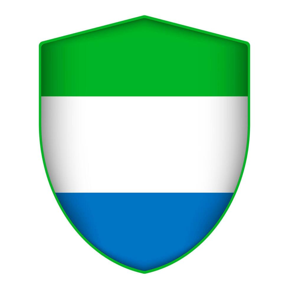 Sierra Leone flag in shield shape. Vector illustration.