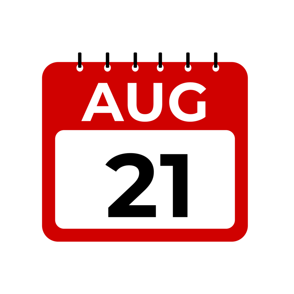 August 21 calendar reminder. August 21 daily calendar icon template. png