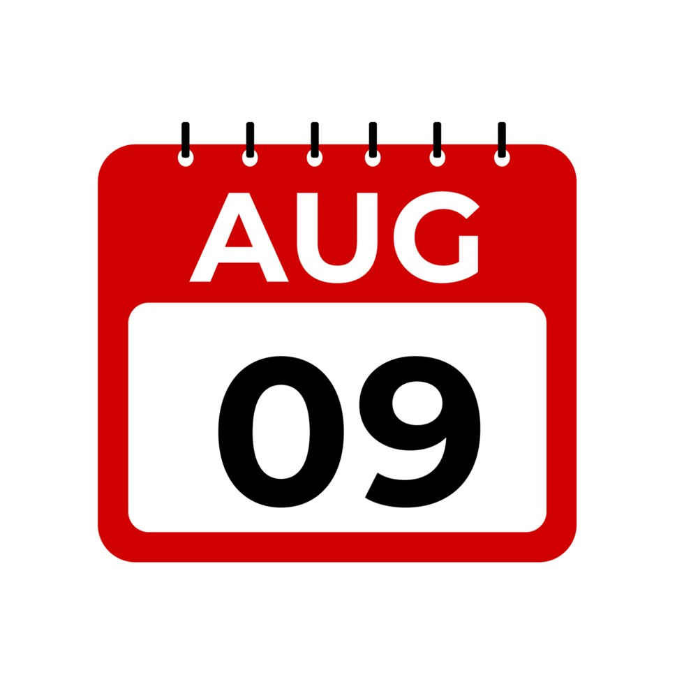 August 9 calendar reminder. August 9 daily calendar icon template. png