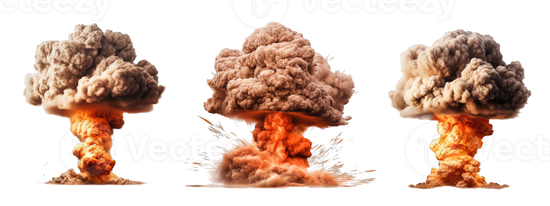 nuclear explosions set, atomic bomb explosion set, transparent background, AI Generated png