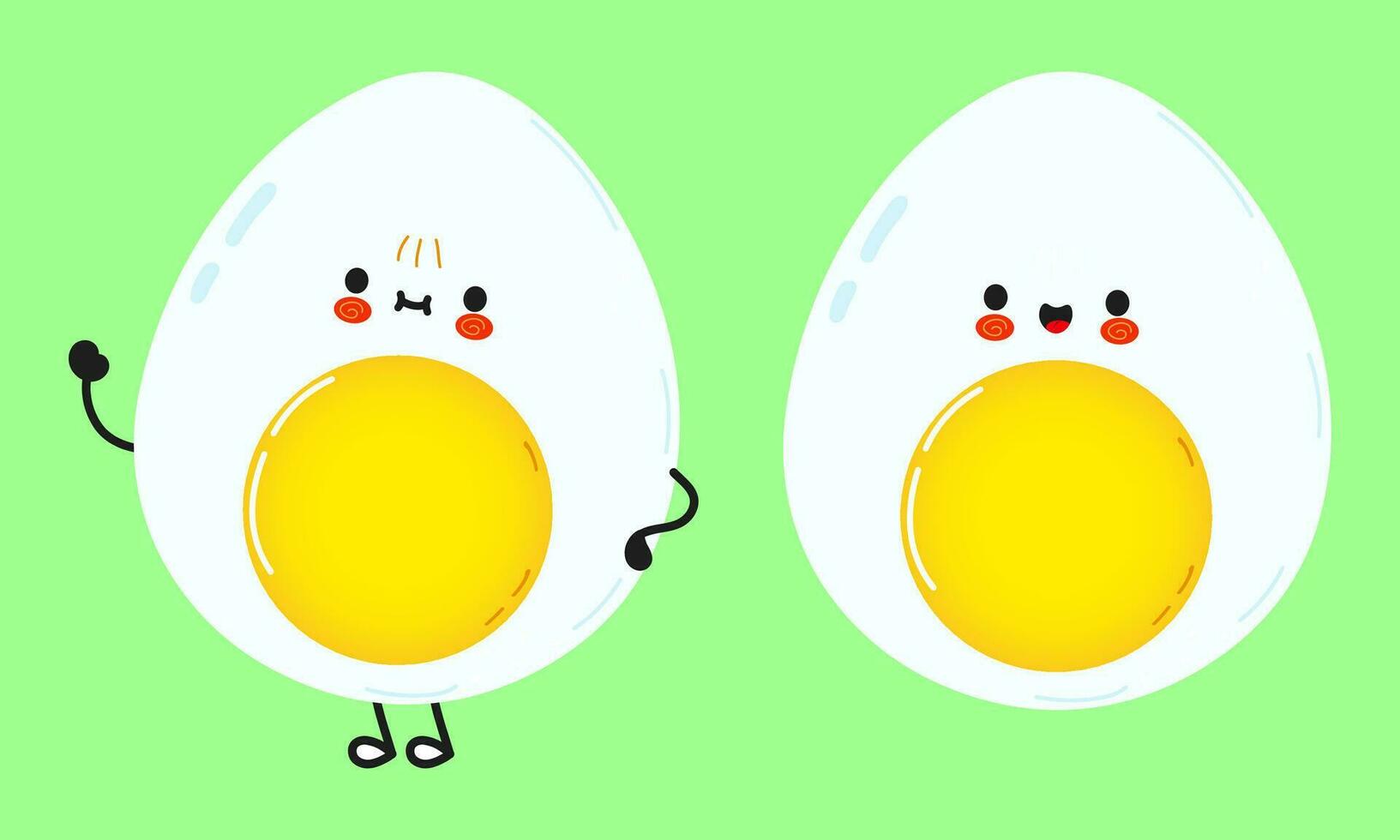 Funny Egg character. Vector hand drawn cartoon kawaii character illustration icon. Isolated on green background. Happy Egg character concept