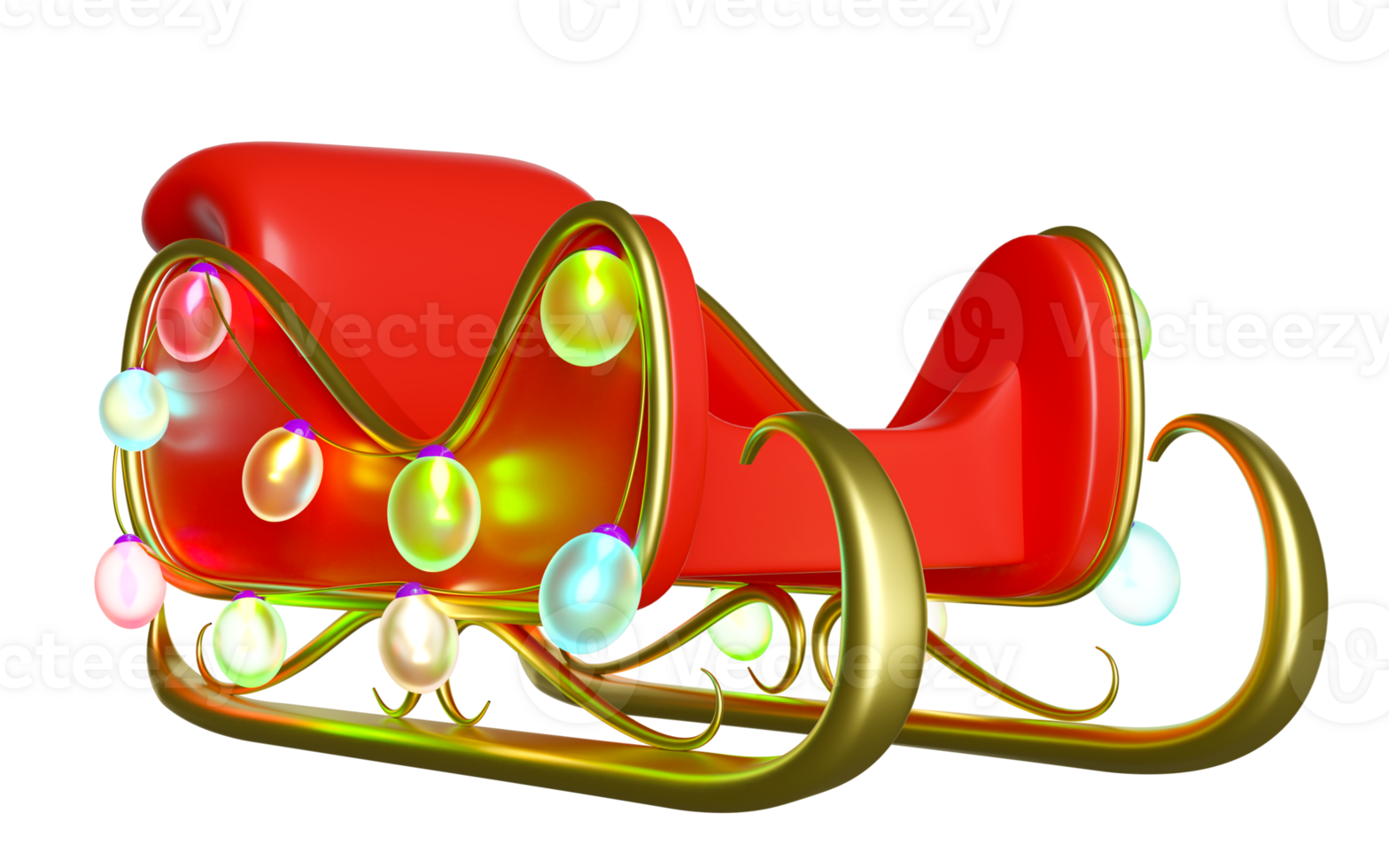 3d Christmas sleigh for santa claus with glass transparent lamp garlands. merry christmas and happy new year, 3d render illustration png