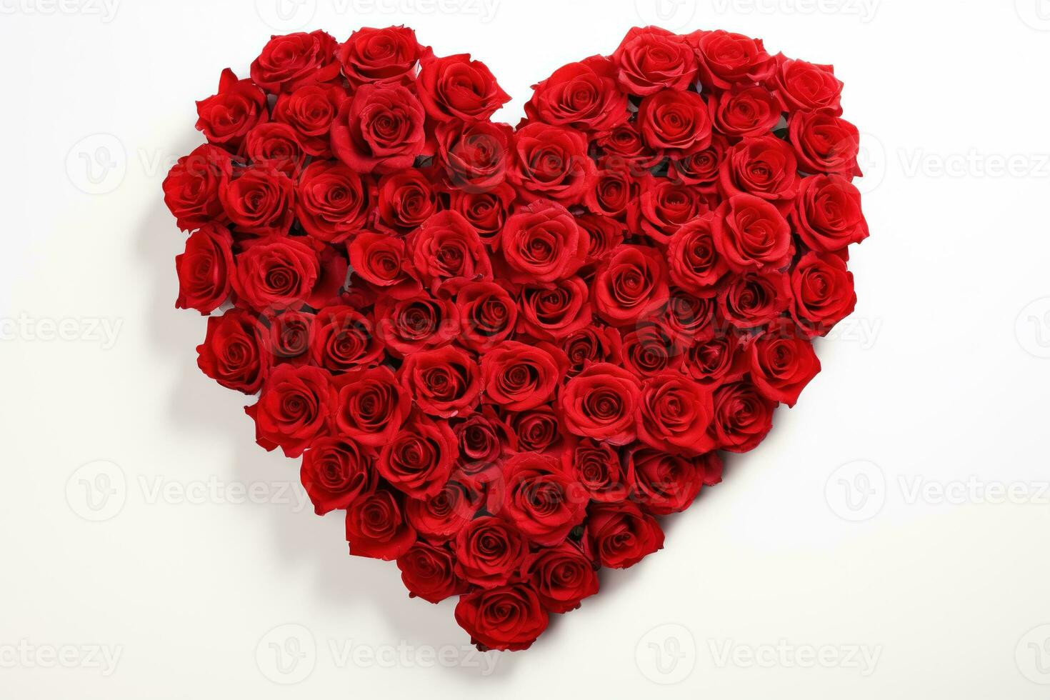 AI generated Heart made of red roses on white background, valentines day concept photo