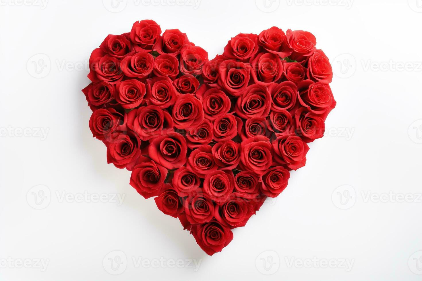 AI generated Heart made of red roses on white background, valentines day concept photo