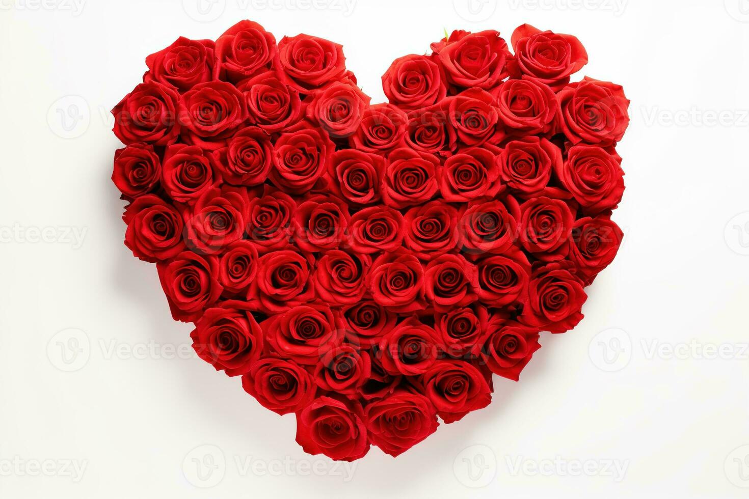 AI generated Heart made of red roses on white background, valentines day concept photo