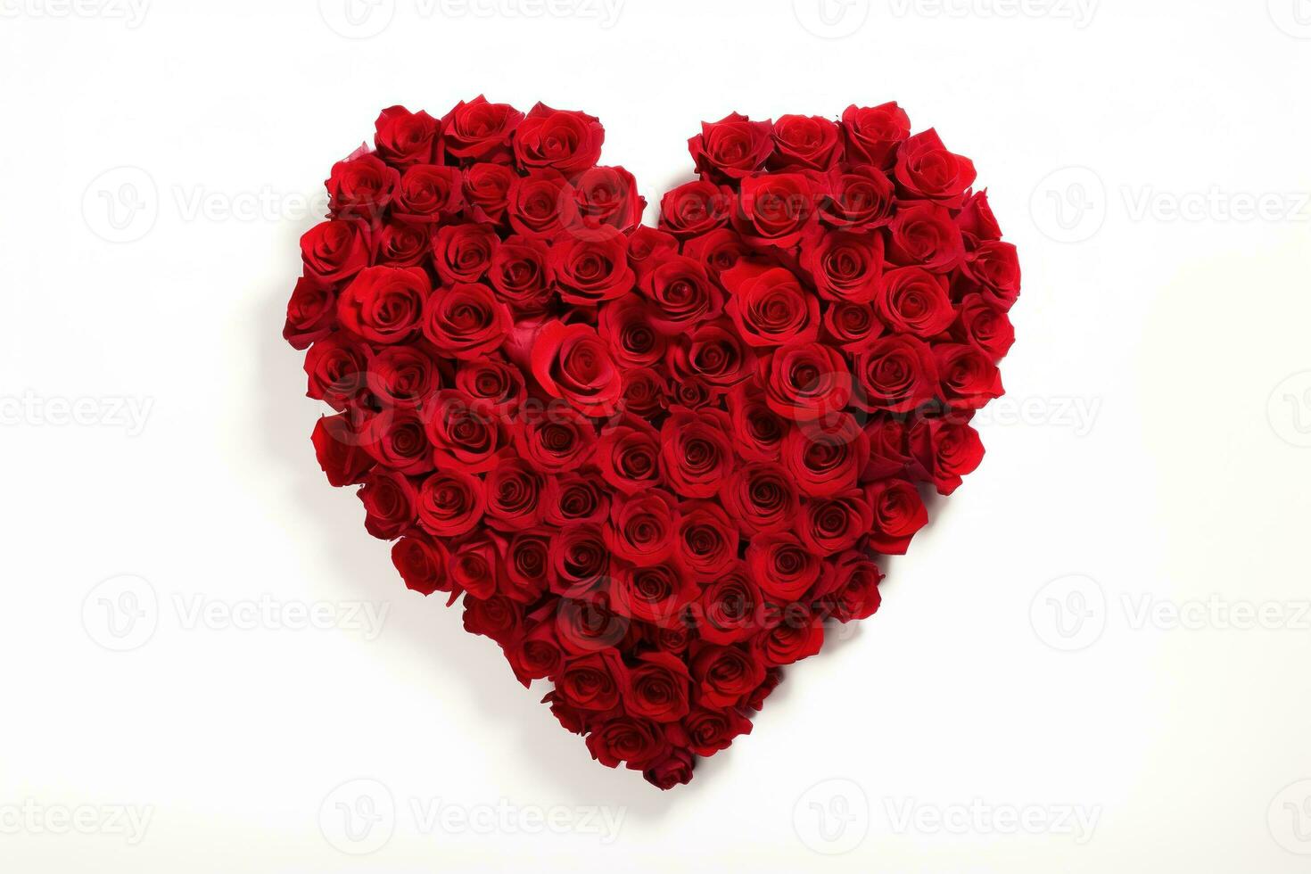 AI generated Heart made of red roses on white background, valentines day concept photo