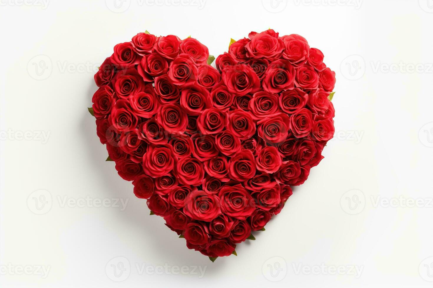 AI generated Heart made of red roses on white background, valentines day concept photo