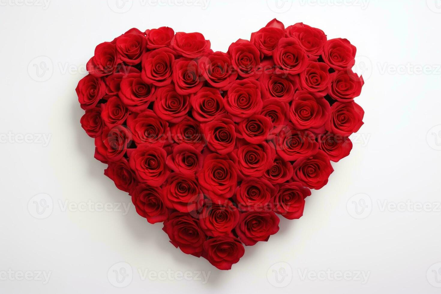 AI generated Heart made of red roses on white background, valentines day concept photo