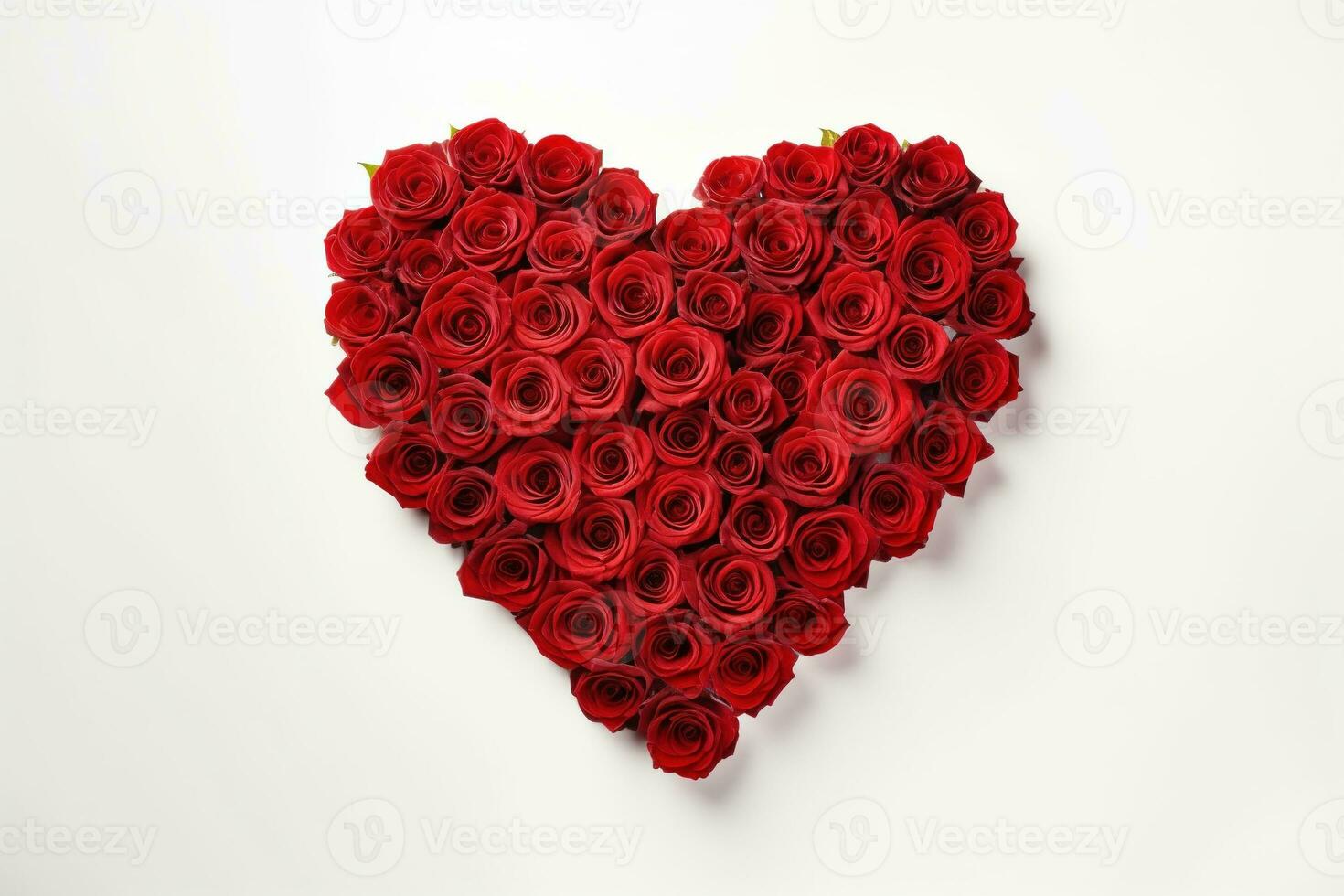 AI generated Heart made of red roses on white background, valentines day concept photo